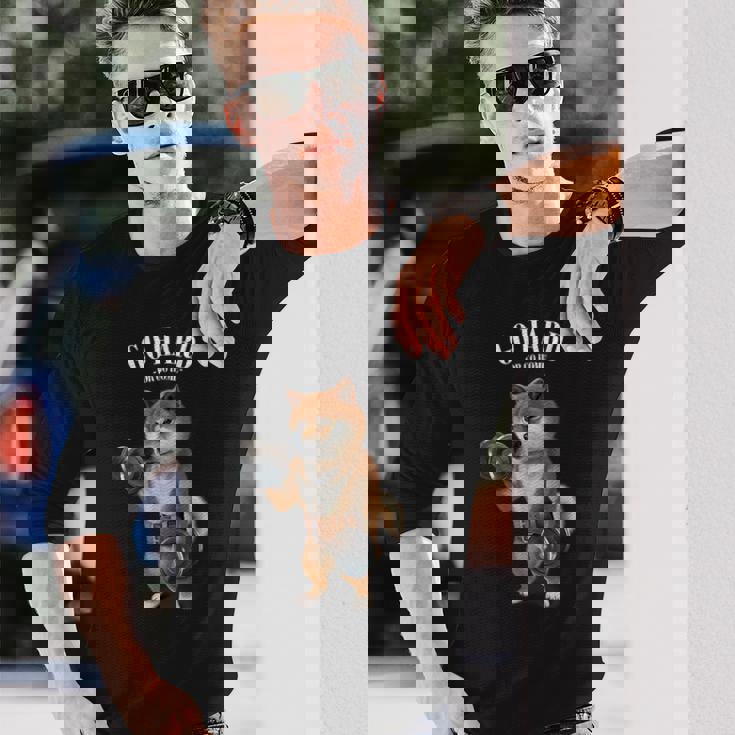 柴犬 筋トレ ダンベル付き フィットネスジム 長袖Tシャツ 彼への贈り物