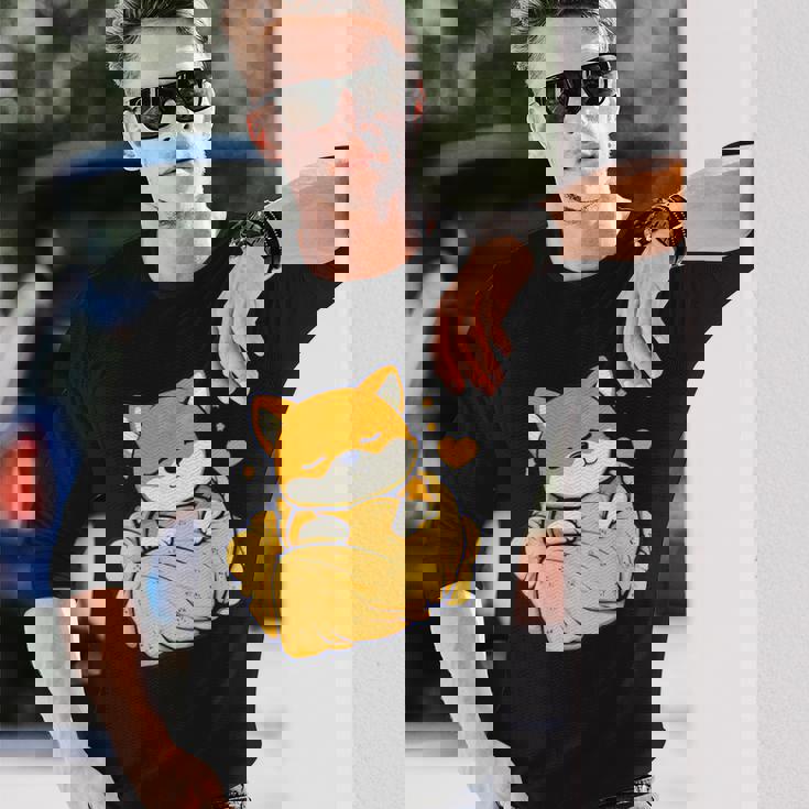 柴犬寝パジャマナイトタイムかわいいグラフィックネグリジェ 長袖Tシャツ 彼への贈り物