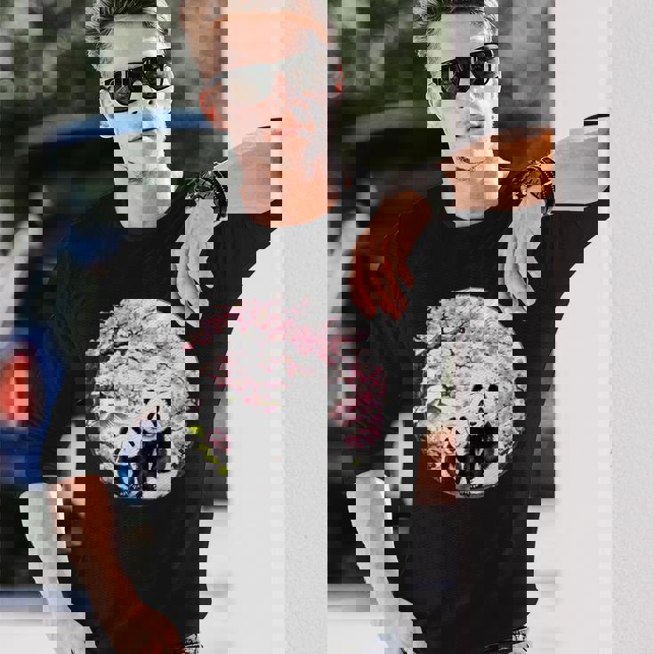 桜 パンダ お花見 親子 春 水墨画 和風 動物 長袖Tシャツ 彼への贈り物