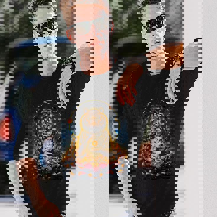 極楽浄土 天国 蓮の花 宇宙 虎 トラ 長袖Tシャツ 彼への贈り物