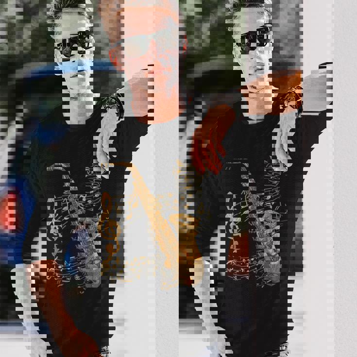 楽器 ト音記号 サックス奏者 音楽サックス 長袖Tシャツ 彼への贈り物