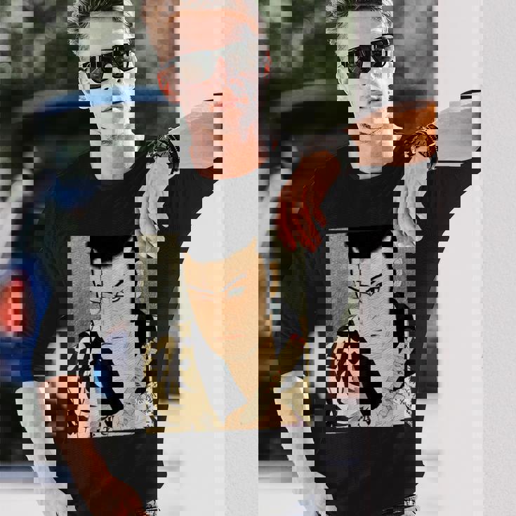 歌舞伎 演劇 俳優 サムライ 俊泉 日本のビンテージアート 長袖Tシャツ 彼への贈り物