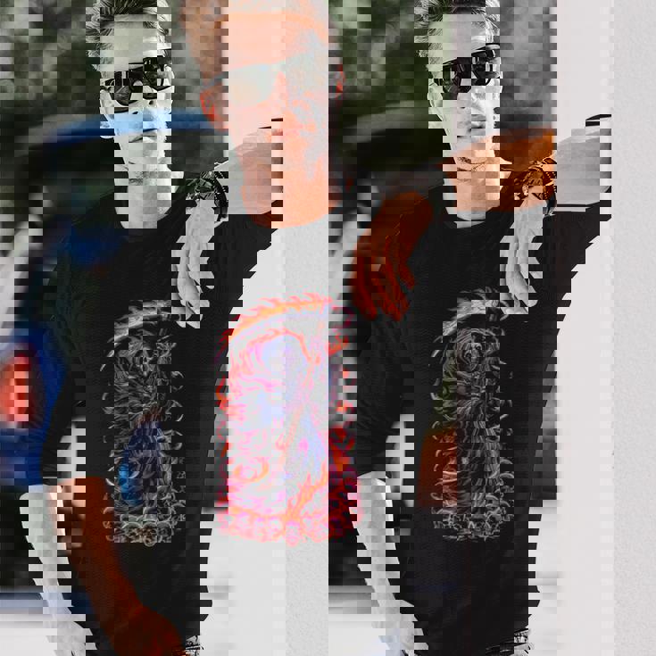 死神 死闘と頭蓋骨 明るいゴス 長袖Tシャツ 彼への贈り物