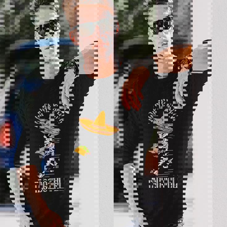 死者の日 メキシコ シュガースカル ファニー タコス スケルトン ハロー 長袖Tシャツ 彼への贈り物