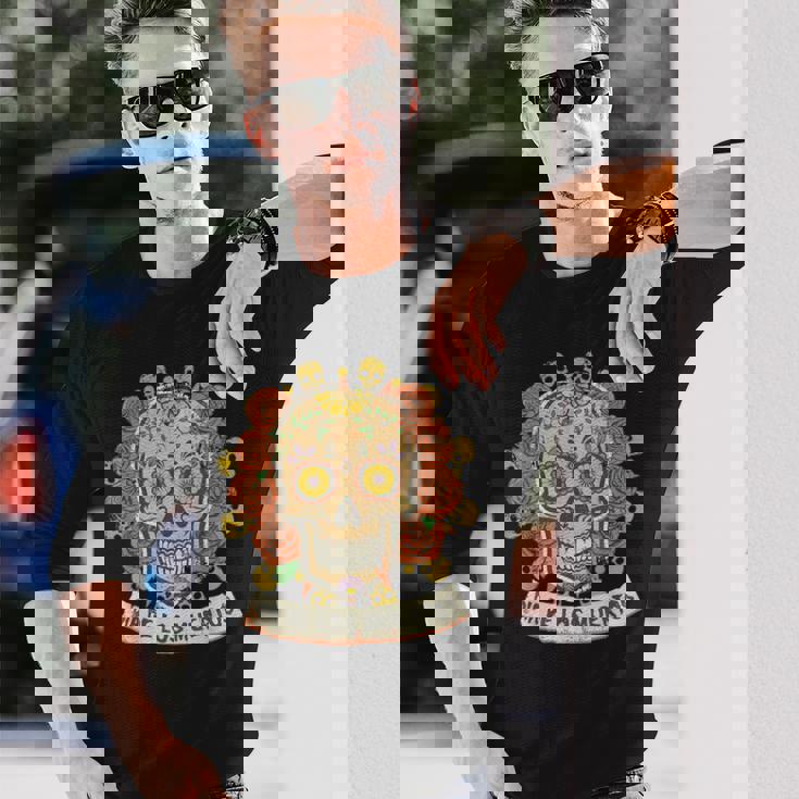 死者の日メキシカンシュガースカルフローラルセレブレーション 長袖Tシャツ 彼への贈り物