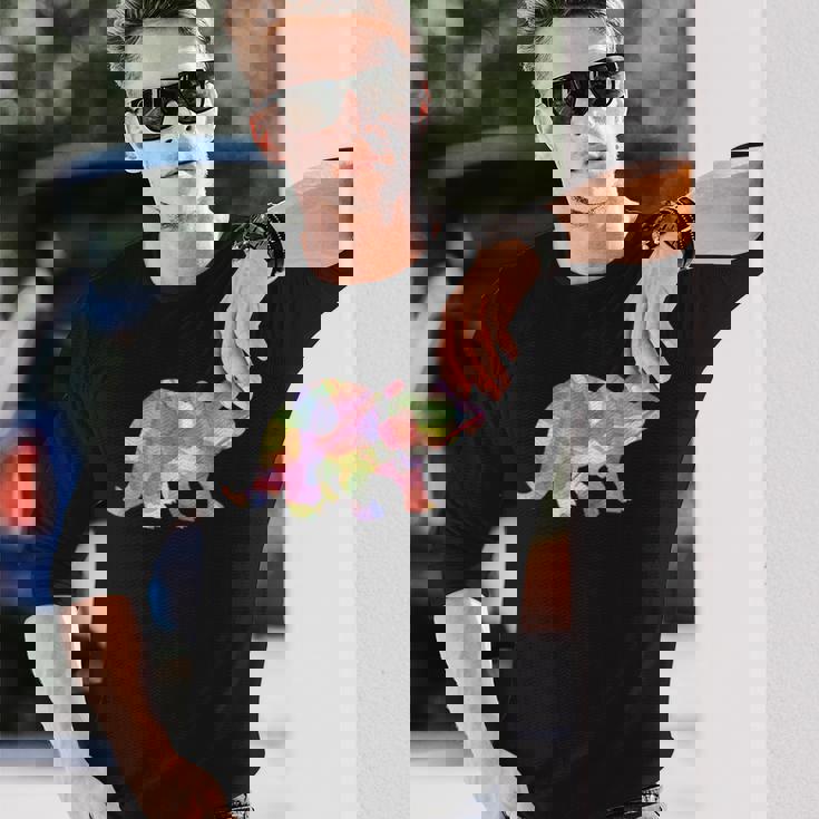 水彩爬虫類トリケラトプス古生物学恐竜 長袖Tシャツ 彼への贈り物