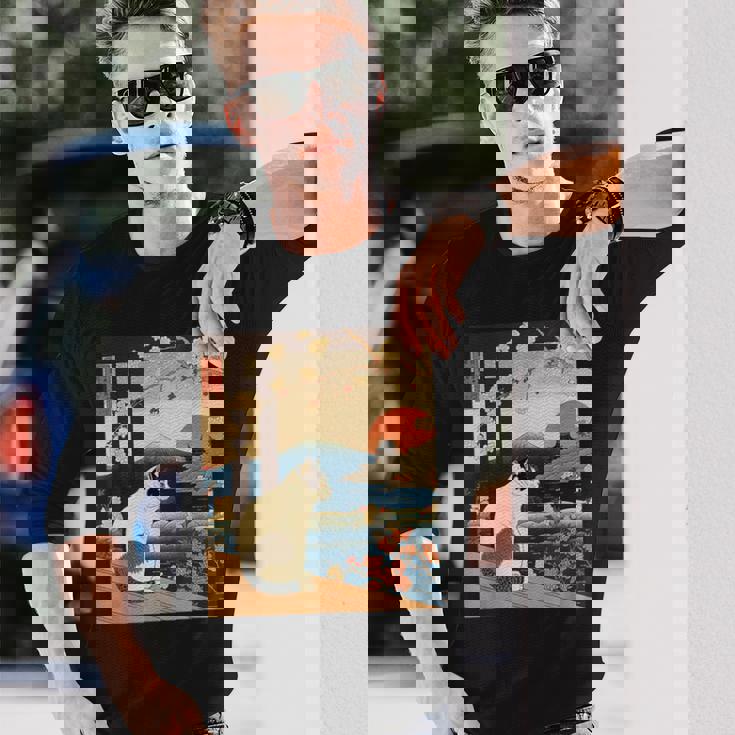 浮世絵 アート 神奈川 ヴィンテージ 日本のタトゥーアート 猫 グラフィック 長袖Tシャツ 彼への贈り物