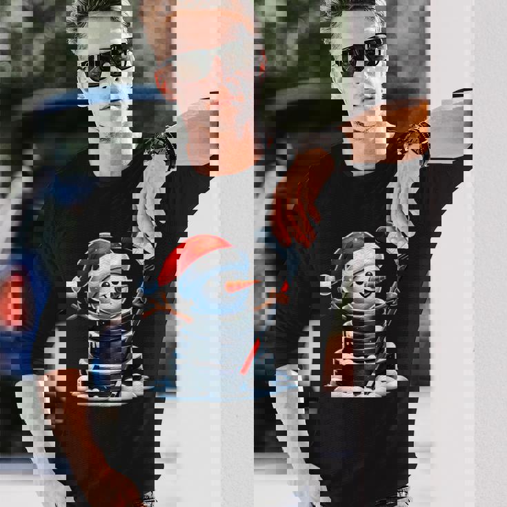 漫画 アイスホッケーパック 雪だるま サンタ帽子付き クリスマス 長袖Tシャツ 彼への贈り物