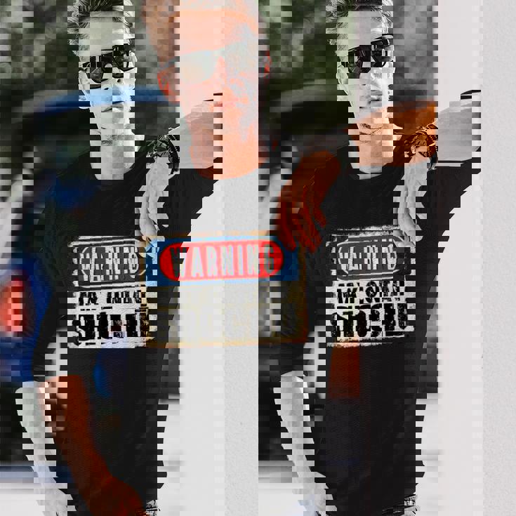 焼酎日本酒面白い警告サインが含まれている可能性があります 長袖Tシャツ 彼への贈り物