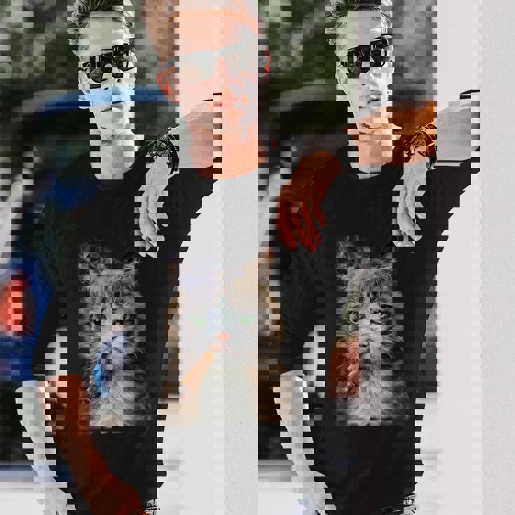 煙草を吸うネコ 猫 たばこ ねこ 長袖Tシャツ 彼への贈り物