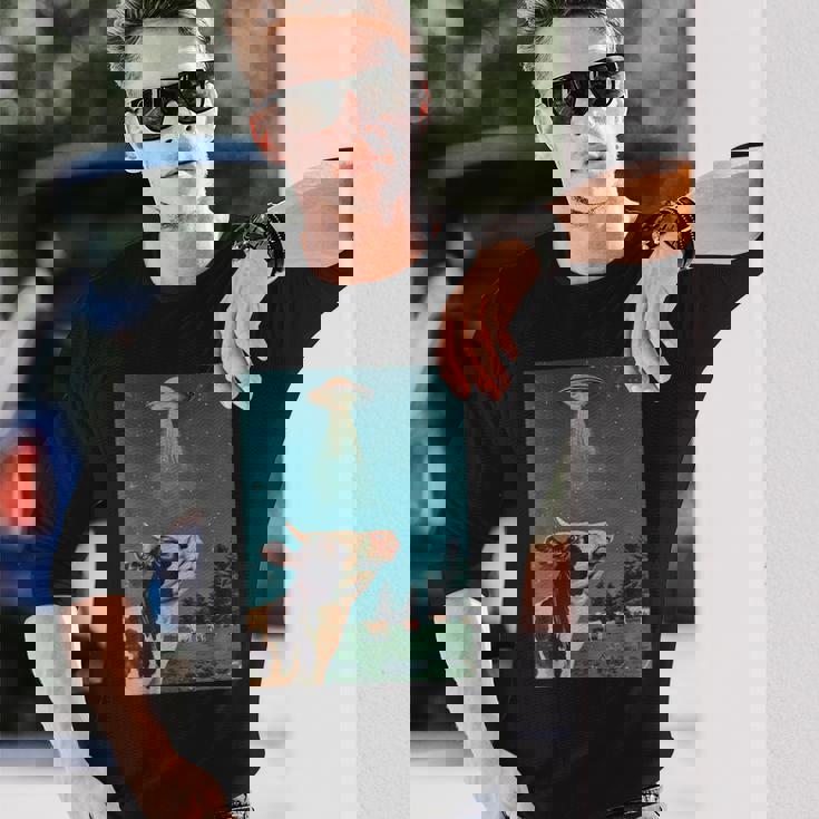 牛とufo ヴィンテージ 面白い アート レトロ グラフィック 長袖Tシャツ 彼への贈り物