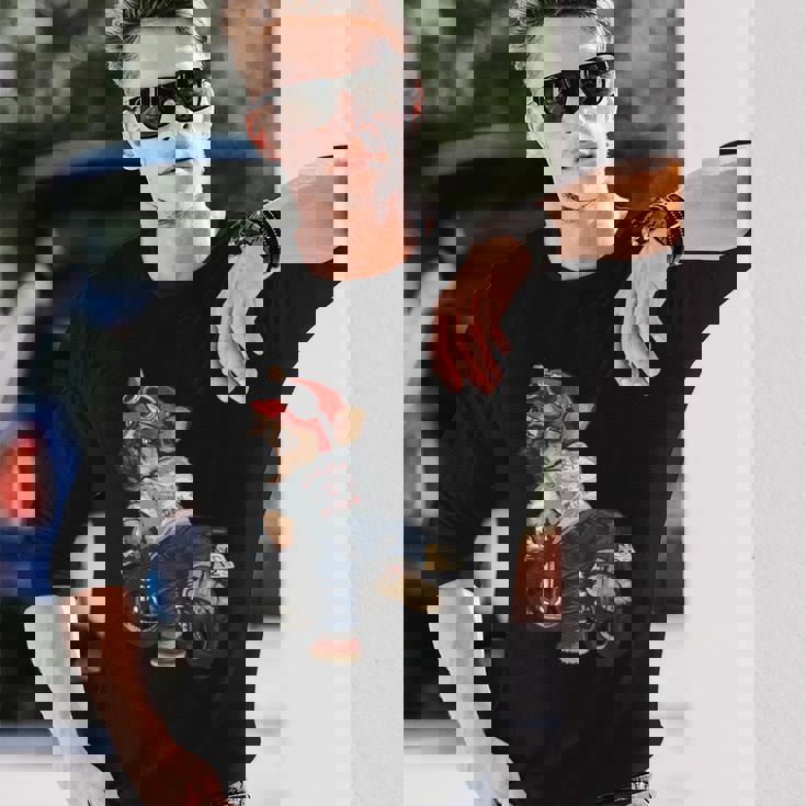 犬 おもしろ バイク オートバイ ライダース バイカー 面白い いぬ 長袖Tシャツ 彼への贈り物