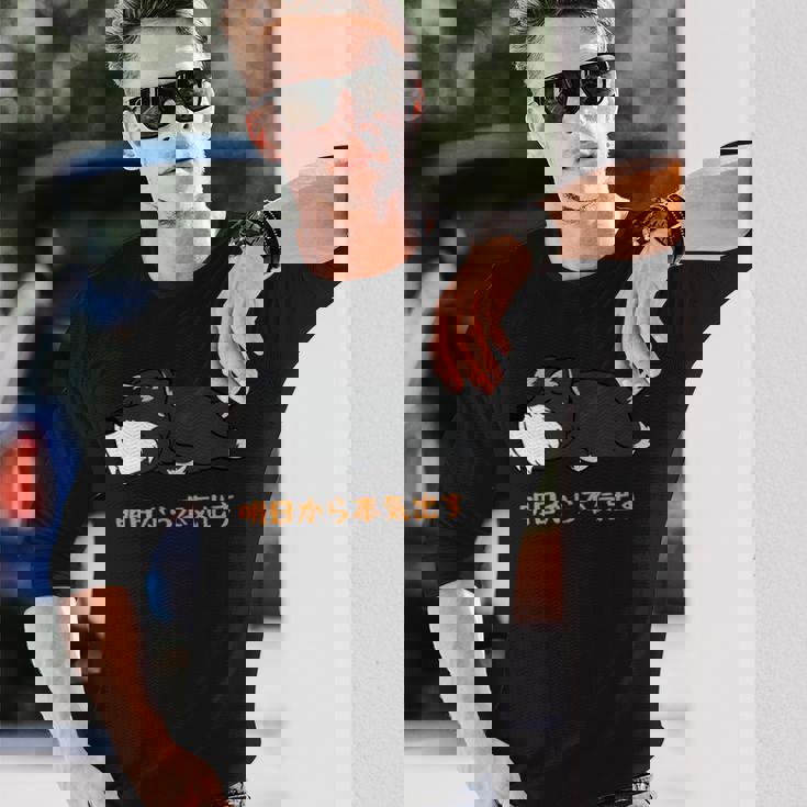 犬 おもしろ 明日から本気出すから 可愛い シュナウザー ミニチュアシュナウザー 長袖Tシャツ 彼への贈り物