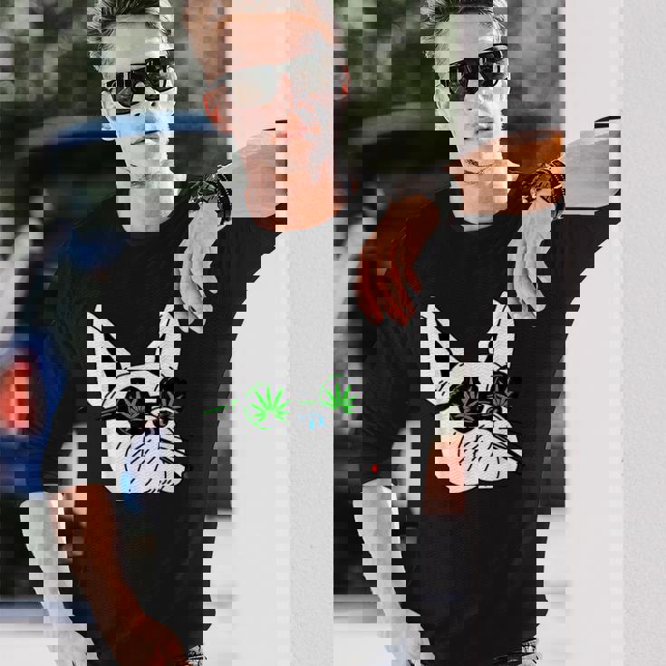 犬のサングラス喫煙420クールな雑草大麻マリファナ 長袖Tシャツ 彼への贈り物