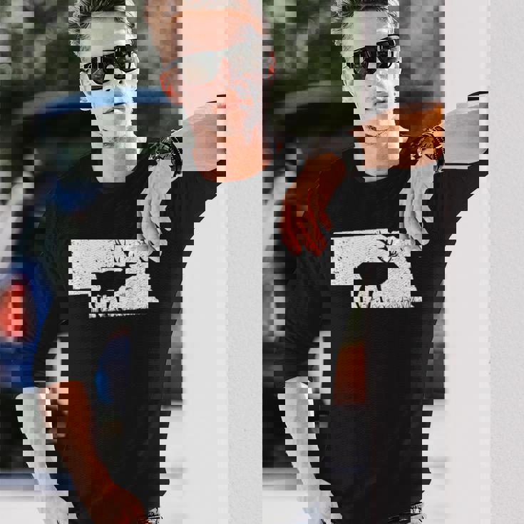 狩猟ヘラジカまたはワピティ ネブラスカ地図アートハンター 長袖Tシャツ 彼への贈り物