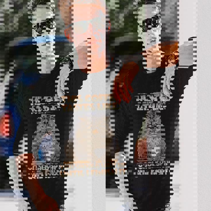 猫朝のイライラとコーヒー愛好家向け T パラス猫 長袖Tシャツ 彼への贈り物