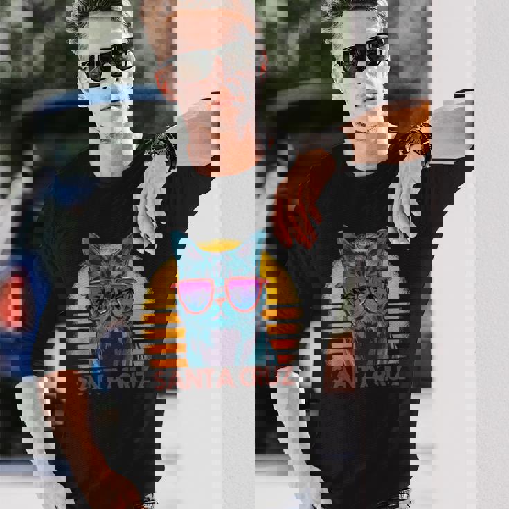 猫 ねこねこ サンタクルーズ カリフォルニア州 レトロ 長袖Tシャツ 彼への贈り物