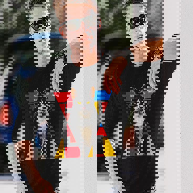 猫 グラフィック ペット アートワーク 猫 長袖Tシャツ 彼への贈り物