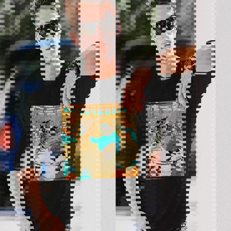 猫 ネコ 相撲 面白いtシャツ 文字入り メンズ おもしろ 面白い 服 おもしろグッズ ネタ 力士 浮世絵 長袖Tシャツ 彼への贈り物