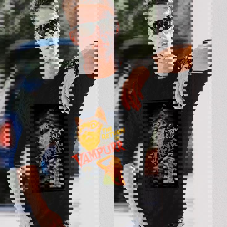 猫 吸血鬼 クラシック ホラー 映画 ファニー グラフィック シャツ 長袖Tシャツ 彼への贈り物