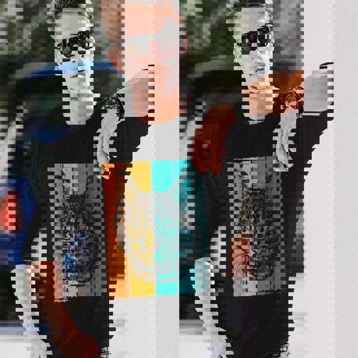 猫、レトロ 長袖Tシャツ 彼への贈り物