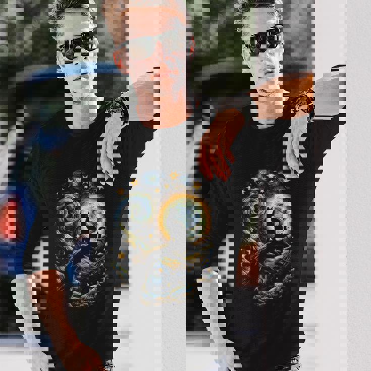 猫の星月夜 猫ヴァン・ゴッホ キャットアート キッズメンズ面白い猫 猫 長袖Tシャツ 彼への贈り物