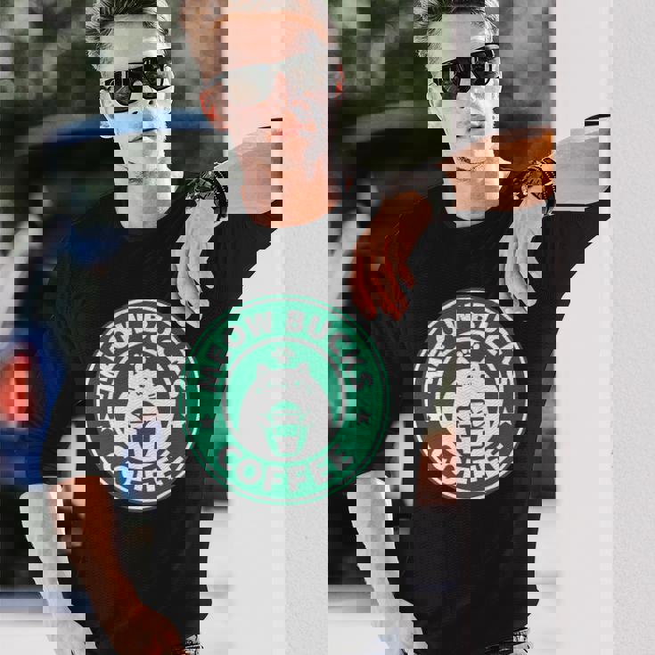 猫バックスコ－ヒ－ スタバ 可愛い カフェ 個性的 パロディ 面白い 笑える 長袖Tシャツ 彼への贈り物