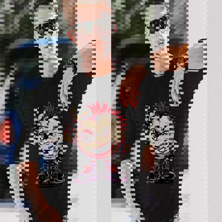 生意気なパンクロックロッカー イロとブーツ付き 面白いパンク 長袖Tシャツ 彼への贈り物