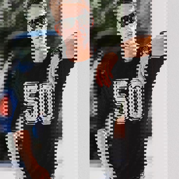 番号 50 ホワイト スポーツ ディストレスト番号 長袖Tシャツ 彼への贈り物