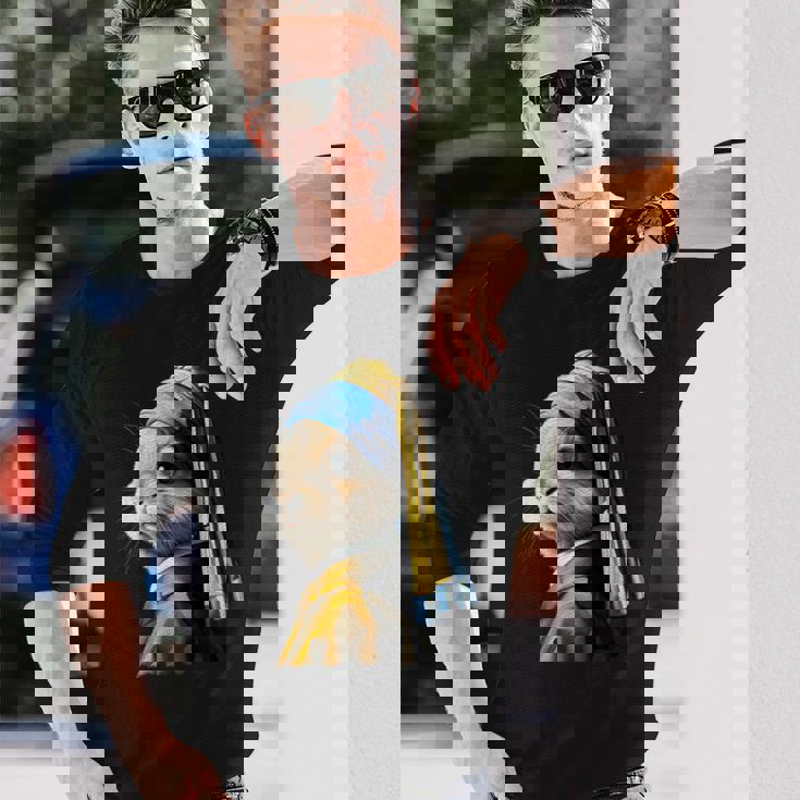 真珠の耳飾りのウサギ 長袖Tシャツ 彼への贈り物