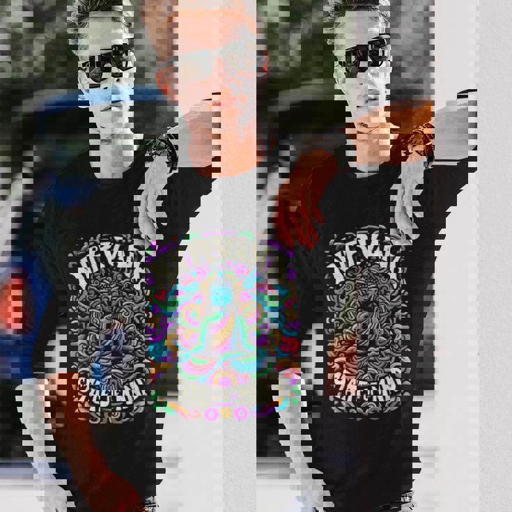 瞑想 Nirvanatate Of Mind ファニーグラフィックtシャツ 長袖Tシャツ 彼への贈り物