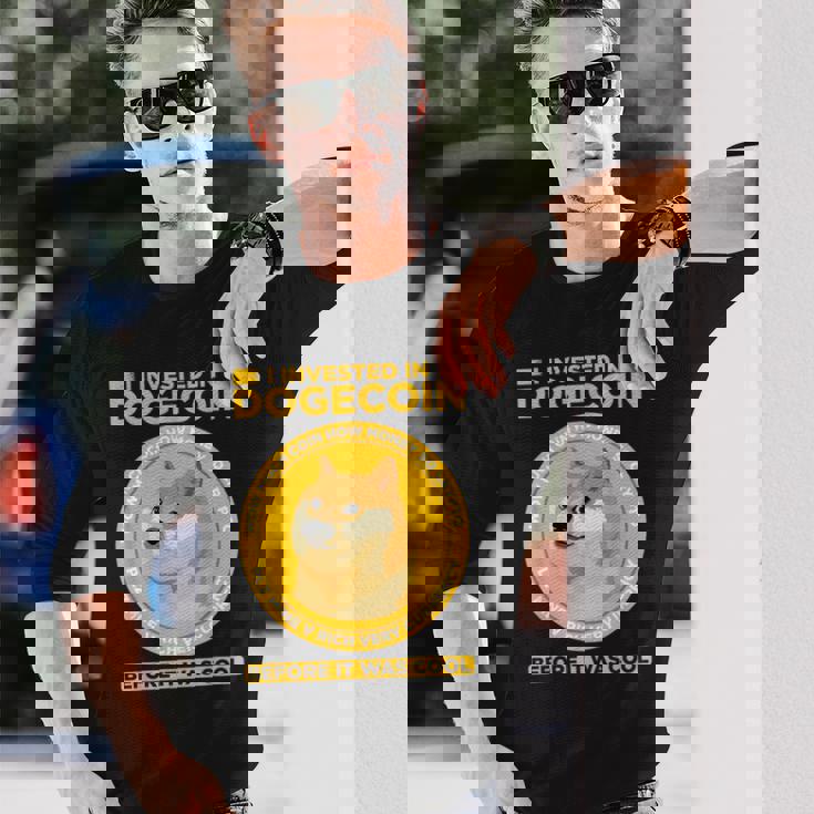 私は面白い暗号通貨のユーモアの前にドージコインに投資しました 長袖Tシャツ 彼への贈り物