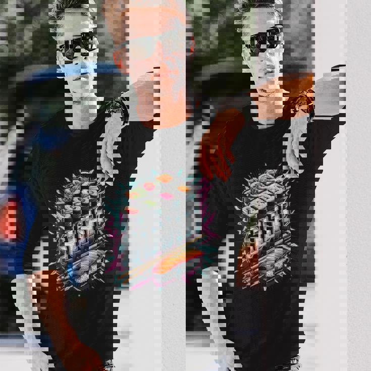 稲妻と閃光の寿司ティー 日本料理 長袖Tシャツ 彼への贈り物