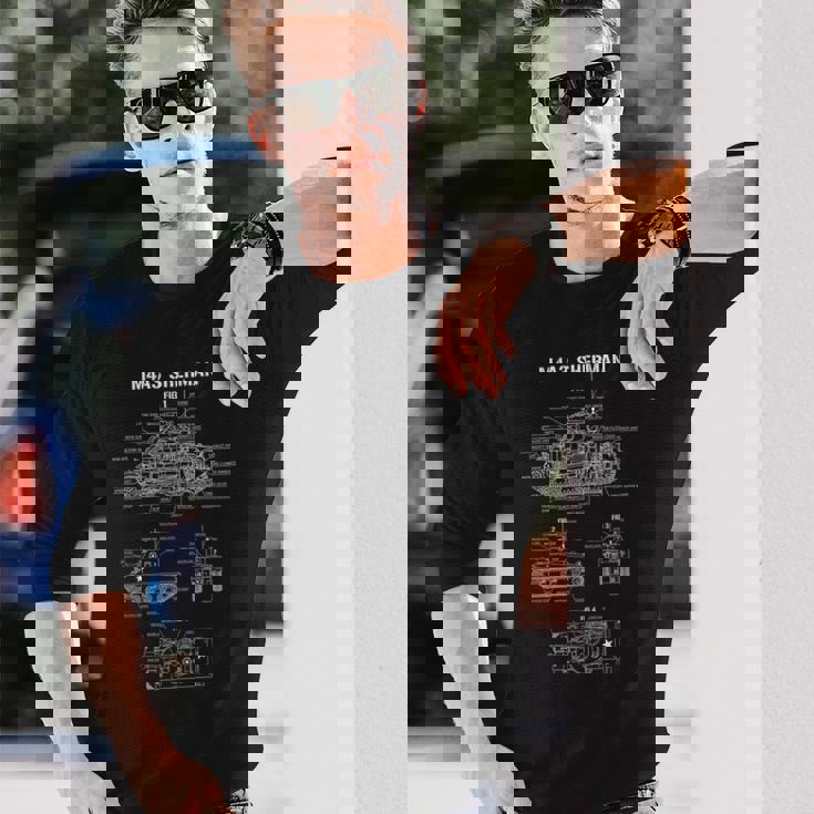 第二次世界大戦のアメリカ戦車m4a3シャーマンの青写真 長袖Tシャツ 彼への贈り物