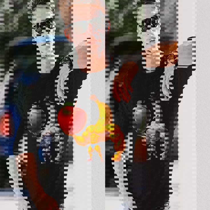 筋肉バナナリフティングジャイアントアップル 長袖Tシャツ 彼への贈り物