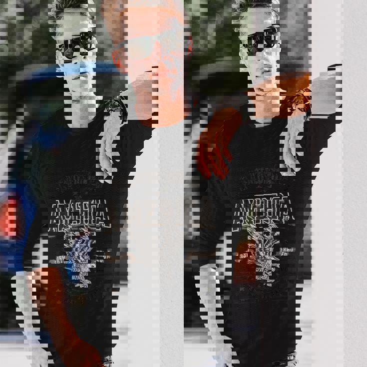 米国 アメリカン イーグル アメリカ国旗 パトリオット Usa メンズ ホワイト 長袖Tシャツ 彼への贈り物