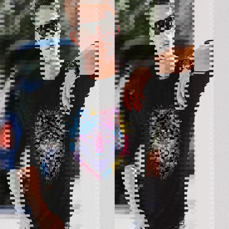 素晴らしいオオカミの頭の色彩。 長袖Tシャツ 彼への贈り物