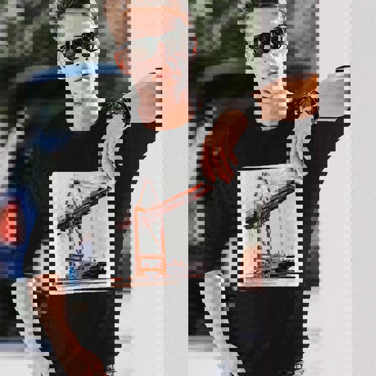 素晴らしいポートクレーン コンテナ船コスチューム 長袖Tシャツ 彼への贈り物