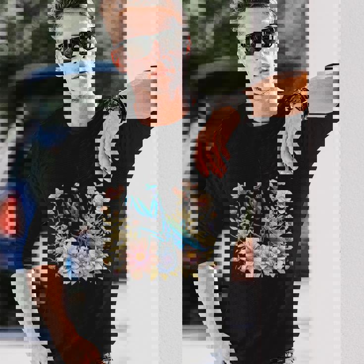 美しい昆虫アート カマキリ 長袖Tシャツ 彼への贈り物