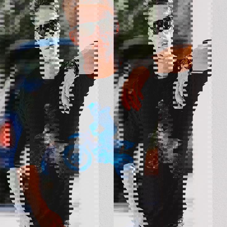 美的シルエット星宇宙スタントアートギャラクシーモトクロス 長袖Tシャツ 彼への贈り物