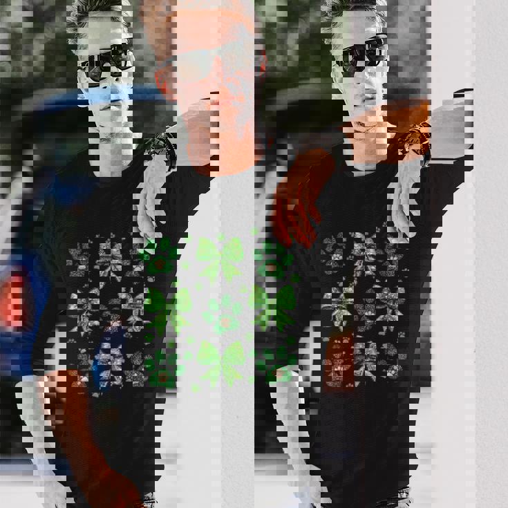 聖パトリックの日 犬 猫 コケット リボン シャムロック 聖パトリック 長袖Tシャツ 彼への贈り物