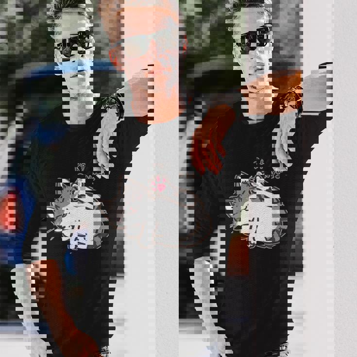 肉球を見せる猫ちゃん キジ白猫 猫好き 動物 かわいい おもしろ ネタ 長袖Tシャツ 彼への贈り物