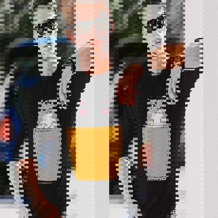 胸ポケットにハムスター 長袖Tシャツ 彼への贈り物