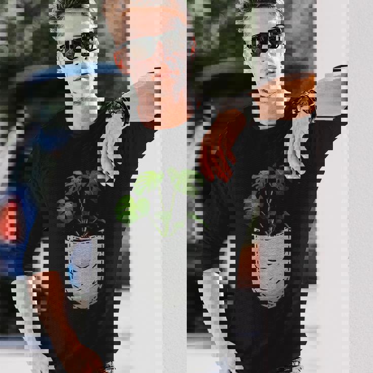 胸ポケットにモンステラ 長袖Tシャツ 彼への贈り物