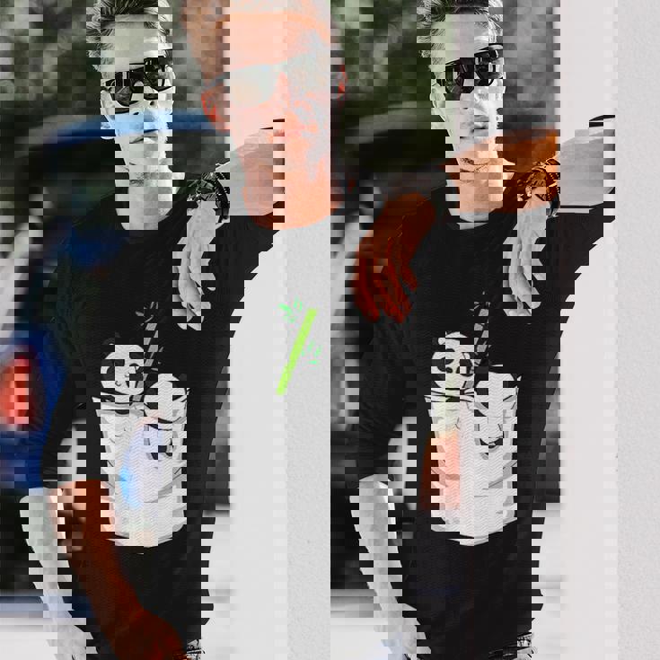 胸ポケットパンダ パンダ クマ 長袖Tシャツ 彼への贈り物