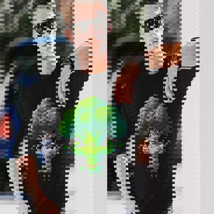 腹筋付き筋肉ブロッコリー 長袖Tシャツ 彼への贈り物