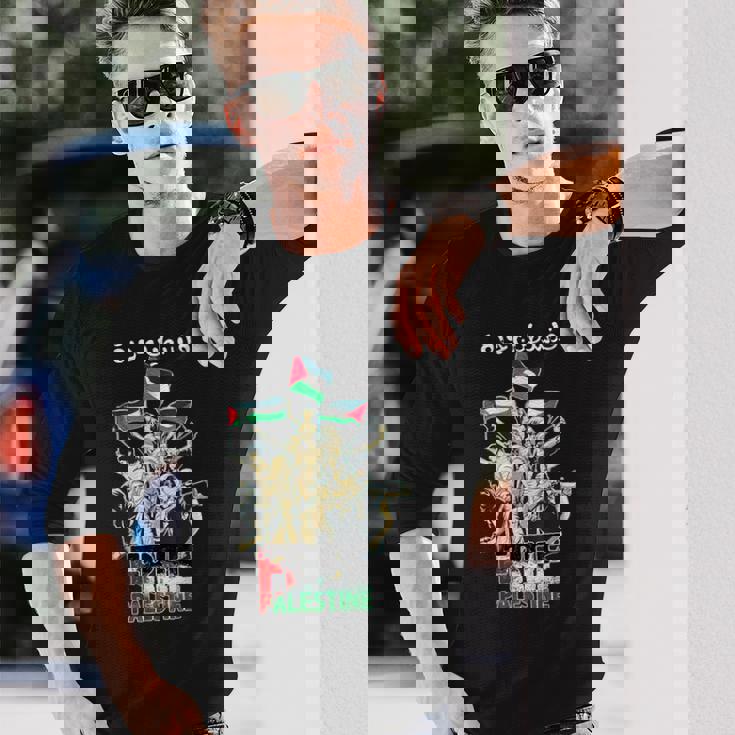 自由パレスチナガザパレスチナ国旗 アラビア語 長袖Tシャツ 彼への贈り物