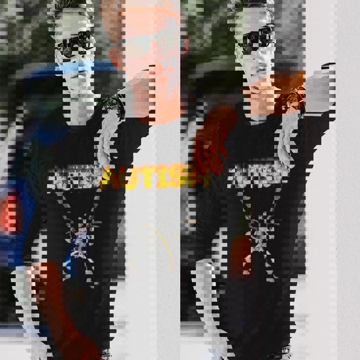 自閉症スケルトンミーム 長袖Tシャツ 彼への贈り物