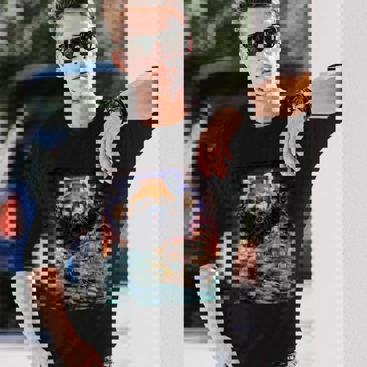 船を襲う レッサーパンダ 海 雷 嵐 長袖Tシャツ 彼への贈り物