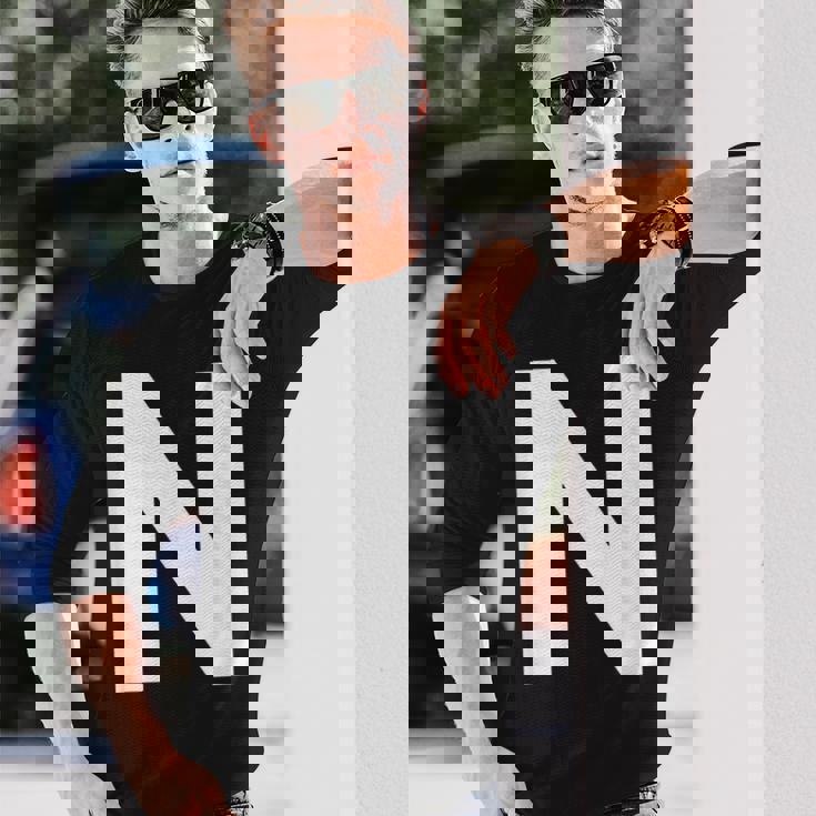 英文字 N 大文字 アルファベット モノグラム イニシャル Abc 長袖Tシャツ 彼への贈り物